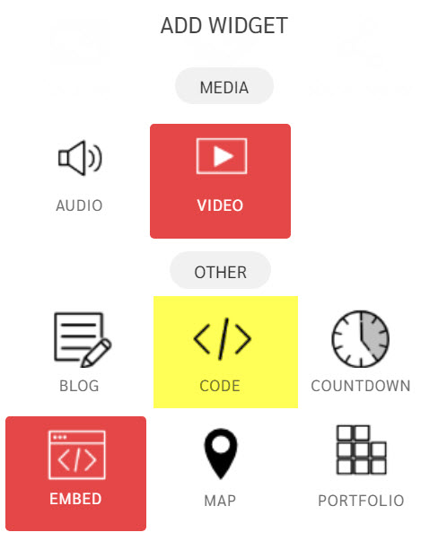 funnel bang video and code widget in add widet window